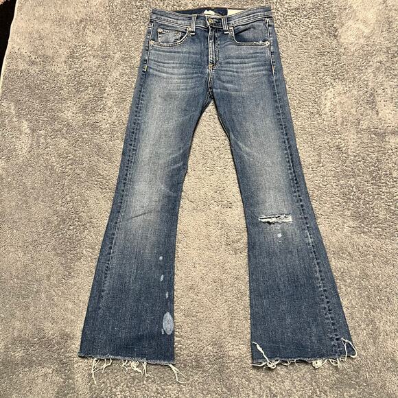 Rag & Bone Jeans Womens 25 10” Cropped Flare Raw Hem Blue Denim Pants - Picture 1 of 12